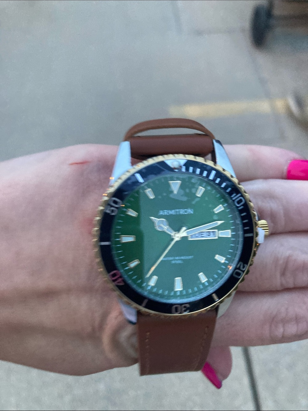 Armatron Green Dial Watch with Brown Leather Strap bnwt